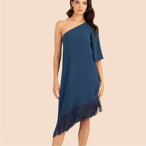 Trina Turk | Gull Dress Off the Shoulder Fringe A-Line Asymmetrical Blue | M